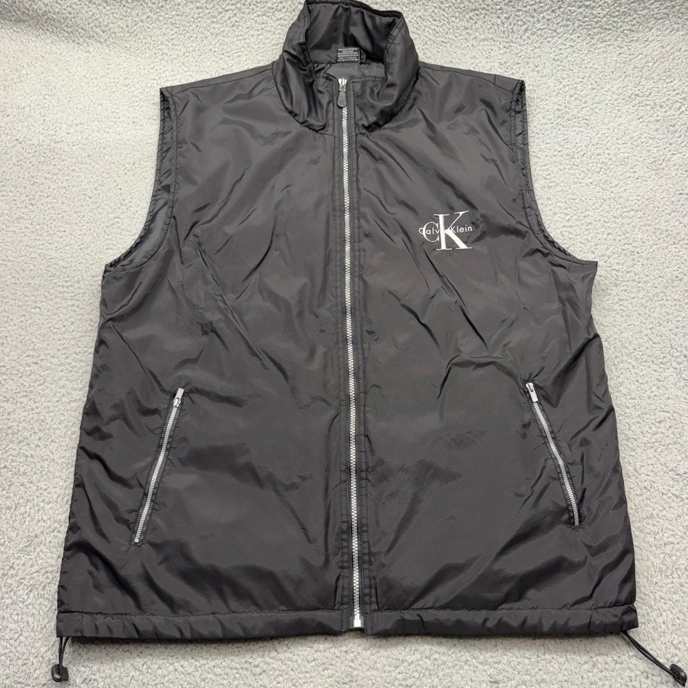 Calvin Klein Men's Size L/XL CK Vintage Full-Zip Black Nylon Windbreaker Vest